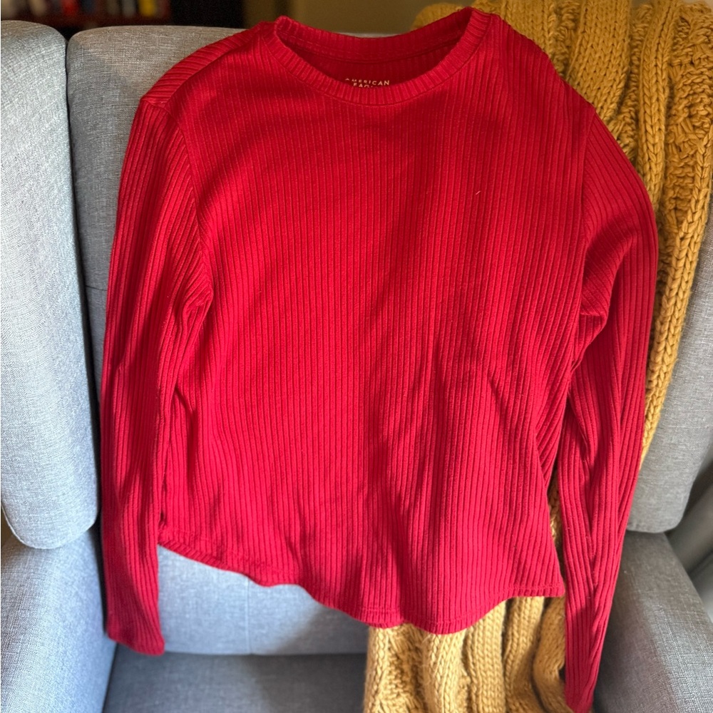 American Eagle Outfitters Ribbed Red Long Sleeve Tee